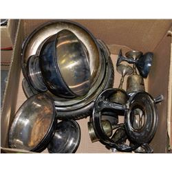 BOX OF SILVER PLATED DISHWARE