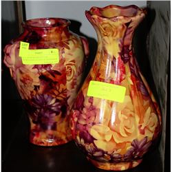 CAT HEAD HANDLED VASE W/MATCHING TULIPTOP FLOWERED