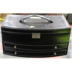 LARGE LEATHER LOCKING BLACK JEWELERY DISPLAY CASE