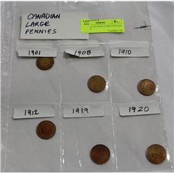 LOT OF 6 CANADIAN LARGE PENNIES 1901-1920