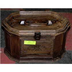 VINTAGE LERNER FAUX WOOD SEWING CRAFT BOX W/ TRAY
