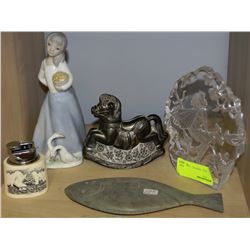 LOT OF SOAPSTONE HALIBUT, GIRL FIGURINE