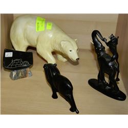LOT OF POLAR BEAR, SOAPSTONE IGLOO CARVING,