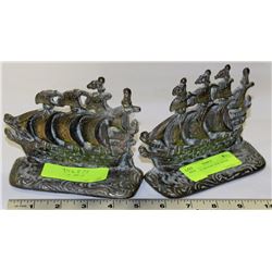 PAIR OF BRONZE SHIP BOOKENDS