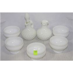 MILK GLASS DECANTER SET