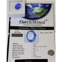 8.10CT OVAL BLUE TOPAZ WITH COA HUE ENHANCED