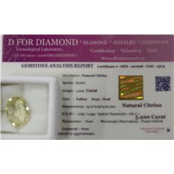 5.920CT OVAL NATURAL CITRINE WITH COA
