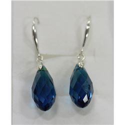HAND SET 20MM TEAL CRYSTAL EARRINGS