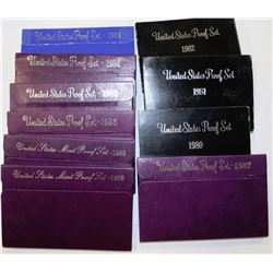 UNITED STATES MINT COIN PROOF SET YEARS 1980-1989