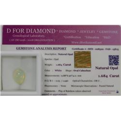 1.684CT WHITE OVAL NATURAL OPAL WITH COA