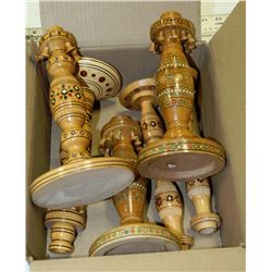 SIX UKRAINIAN WOODEN CANDLE STICKS