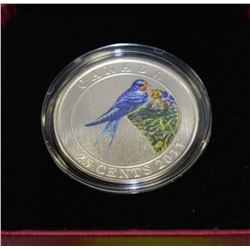 2011 COLOURED RCM ISSUED BARN SWALLOW 25 CENT COIN