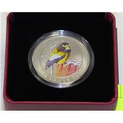 2012 COLOURED RCM ISSUED EVENING GROSBEAK 25 CENT