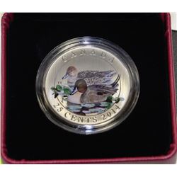 2014 COLOURED RCM ISSUED PINTAIL DUCK 25 CENT COIN
