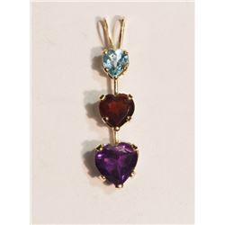 #3-10K GOLD AMETHYST,GARNET&BLUE TOPAZ HEART-