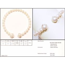 #6-NATURAL PEARL BRACELET W/CUBIC CRYSTALS