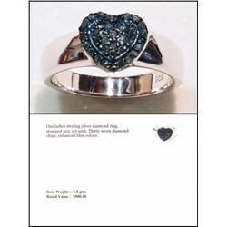 #8-STERLING SILVER BLUE DIAMOND HEART-SHAPED