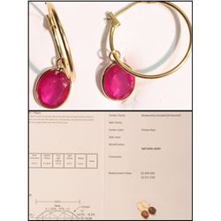 #14-14K GOLD RUBY (6.30CT) HOOP EARRINGS