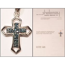 #17-STERLING SILVER BLUE DIAMOND CROSS PENDANT