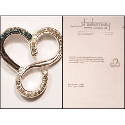 #19-STERLING SILVER BLUE AND WHITE DIAMOND PENDANT