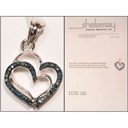 #26-STERLING SILVER BLUE-DIAMOND DOUBLE HEART-