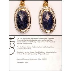 #28-STERLING SILVER GOLD PLATED SAPPHIRE EARRINGS