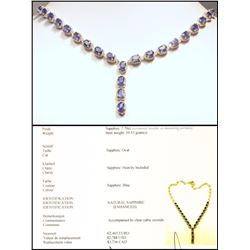 #35-STERLING SILVER SAPPHIRE (7.7CT) NECKLACE