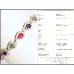 #39-STERLING SILVER SAPPHIRE,EMERALD,RUBY BRACELET