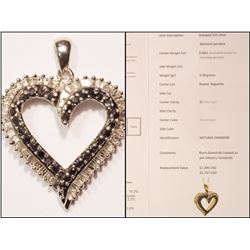 #43-STERLING SILVER BLACK & WHITE DIAMOND HEART