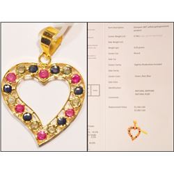 #47-18K GOLD SAPPHIRE & RUBY HEART PENDANT