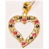 Image 2 : #47-18K GOLD SAPPHIRE & RUBY HEART PENDANT