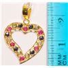 Image 3 : #47-18K GOLD SAPPHIRE & RUBY HEART PENDANT
