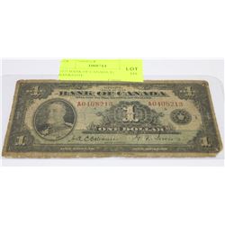 1935 BANK OF CANADA $1 BANKNOTE