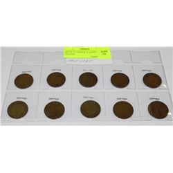 SET OF 10 GEORGE V LARGE CENTS 1912-1920
