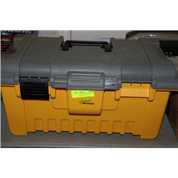 YELLOW PLANO TOOL BOX WITH LOTS OF CONTENTS