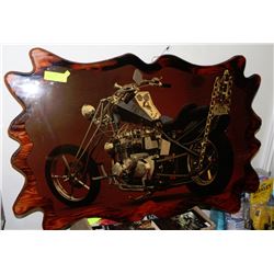BURNT WOOD MOTORCYCLE PICTURE 35"X22.5"