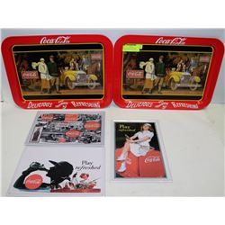 2 1987 COCA COLA TRAYS AND 3 VINTAGE COCA COLA