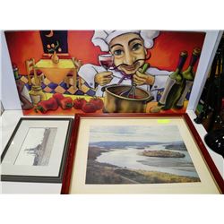 LOT OF 3 SCENIC FRAMED PRINT, BATTLESHIP PRINT &