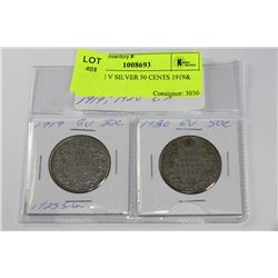 GEORGE V SILVER 50 CENTS 1919& 1920 X2