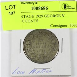 LOW MINTAGE 1929 GEORGE V SILVER 50 CENTS