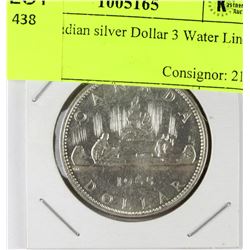 1965 CANADIAN SILVER DOLLAR 3 WATER LINES