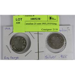 SILVER CANADIAN 25 CENT 1903, 1919 KING GEORGE X2