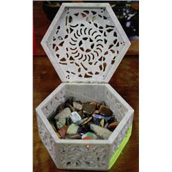STONE CARVED BOX FILLED SEMI-PRECIOUS STONES