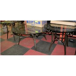 SET OF 3 ROUND GLASS AND ALUMINUM LIVINGROOM TABLE