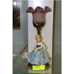 VINTAGE BRONZE LADY FIGURINE ELECTRIC LAMP WITH