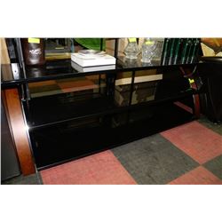 BLACK GLASS AND METAL TV STAND THREE SHELVES