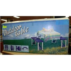 OUTDOOR FOLDING PICNIC TABLE GREEN IN COLOR IN BOX