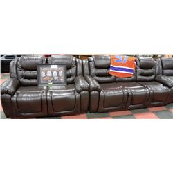 NEW CHOCOLATE BROWN LEATHER RECLINING SOFA AND