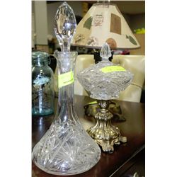 ESTATE CRYSTAL DECANTER SOLD WITH LIDDED DISH