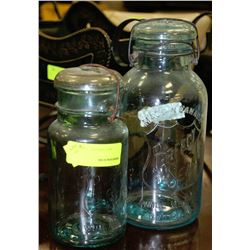 PAIR OF ESTATE PERFECT SEAL BLUE GLASS CANNING